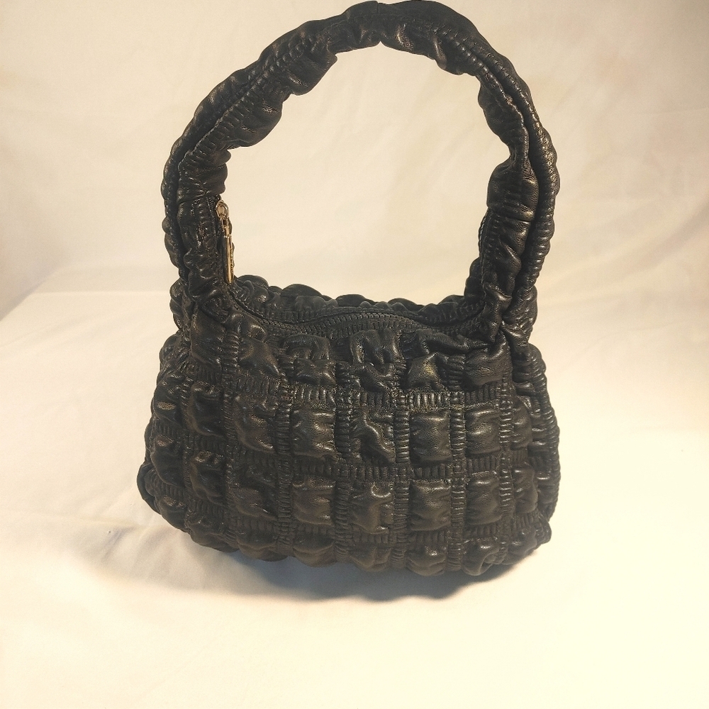 Jason Wu Black Quilted Mini Handbag Ruched Handle Leather